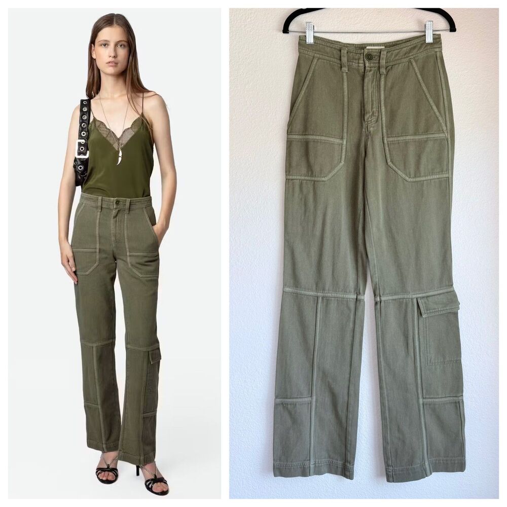 Zadig & Voltaire Pepper Trousers Cargo Pants NWT FR34 (US 2) Cypress Green Khaki